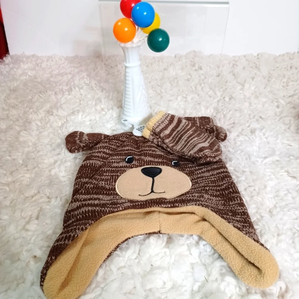 NWOT Addie & Tate Teddy Bear 3D Hat/Mitten Set,Toddler Brown & Tan